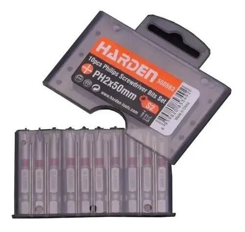 סט ביטים PH2 50 מ"מ – 10 יחידות באריזת תלייה – HARDEN